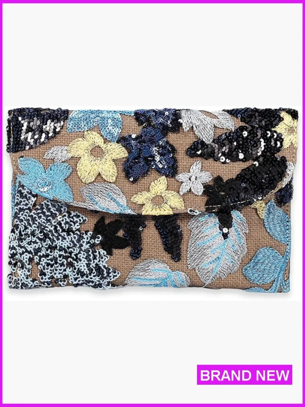 Floral Embroidered Sequin Evening Clutch Beaded Wristlet Party Purse